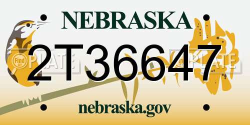 2T36647 Nebraska License Plate