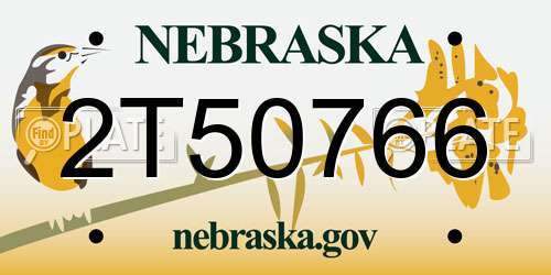 2T50766 Nebraska License Plate