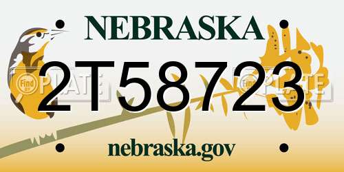 2T58723 Nebraska License Plate