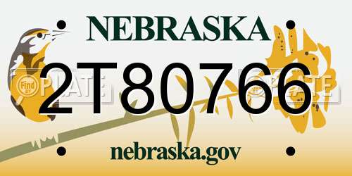 2T80766 Nebraska License Plate