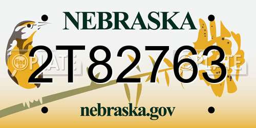 2T82763 Nebraska License Plate