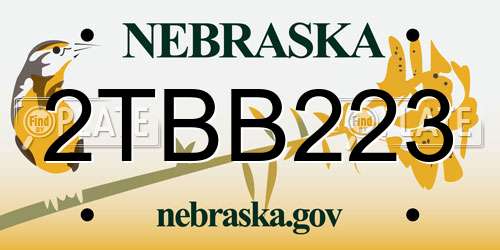 2TBB223 Nebraska License Plate