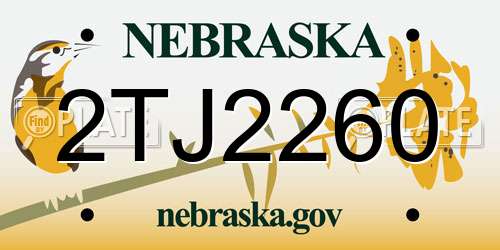 2TJ2260 Nebraska License Plate