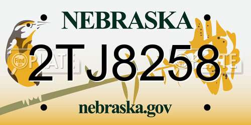 2TJ8258 Nebraska License Plate