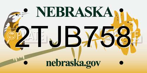 2TJB758 Nebraska License Plate