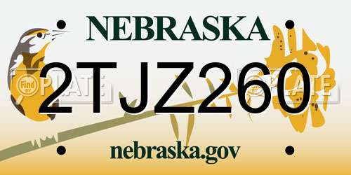 2TJZ260 Nebraska License Plate