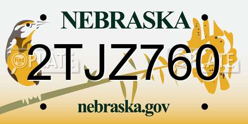 2TJZ760 Nebraska License Plate