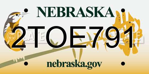 2TOE791 Nebraska License Plate