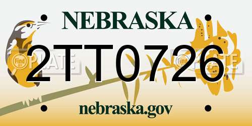 2TT0726 Nebraska License Plate