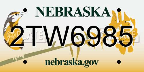 2TW6985 Nebraska License Plate