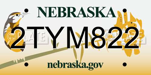 2TYM822 Nebraska License Plate