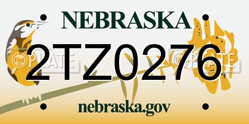 2TZ0276 Nebraska License Plate
