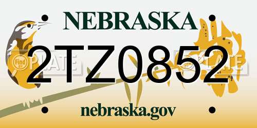 2TZ0852 Nebraska License Plate
