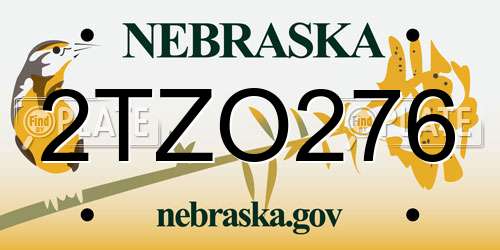 2TZO276 Nebraska License Plate