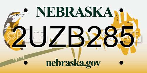 2UZB285 Nebraska License Plate