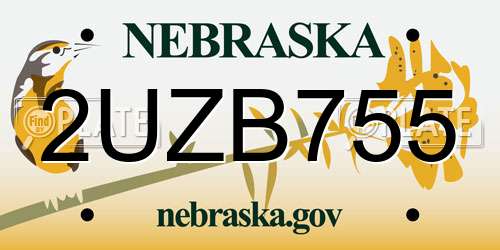2UZB755 Nebraska License Plate