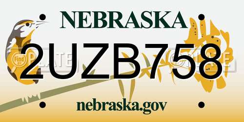 2UZB758 Nebraska License Plate