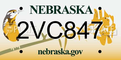 2VC847 Nebraska License Plate
