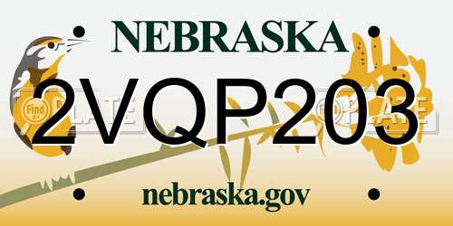 2VQP203 Nebraska License Plate