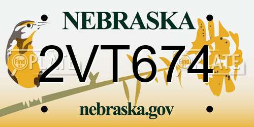 2VT674 Nebraska License Plate