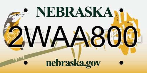 2WAA800 Nebraska License Plate
