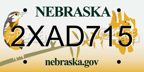 2XAD715 Nebraska License Plate