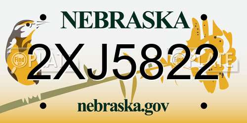 2XJ5822 Nebraska License Plate