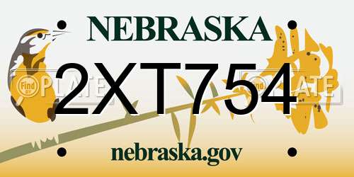 2XT754 Nebraska License Plate