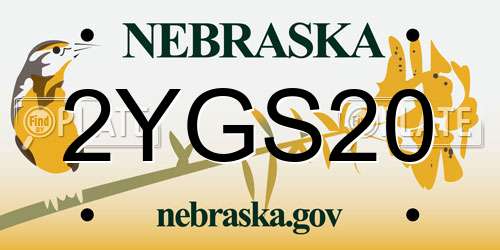2YGS20 Nebraska License Plate