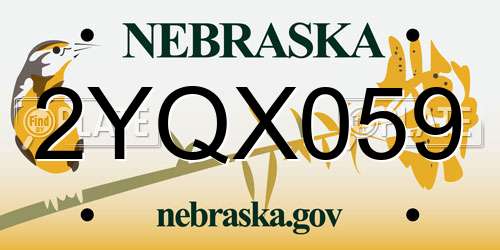 2YQX059 Nebraska License Plate