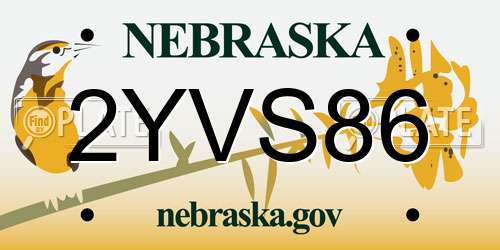 2YVS86 Nebraska License Plate