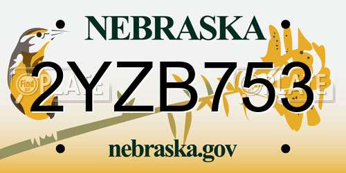 2YZB753 Nebraska License Plate