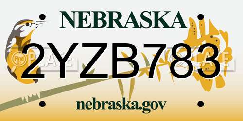 2YZB783 Nebraska License Plate