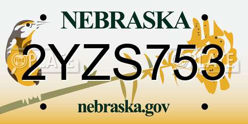 2YZS753 Nebraska License Plate