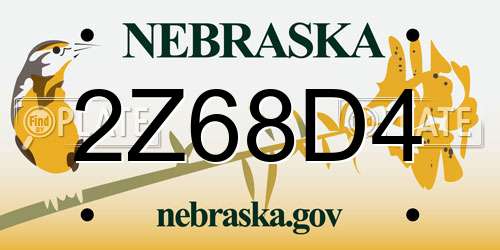 2Z68D4 Nebraska License Plate