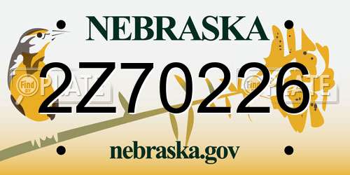 2Z70226 Nebraska License Plate