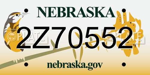 2Z70552 Nebraska License Plate