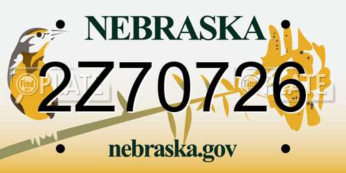 2Z70726 Nebraska License Plate