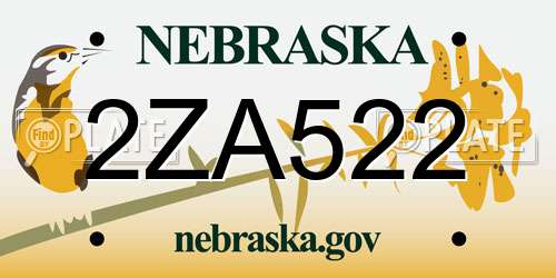 2ZA522 Nebraska License Plate