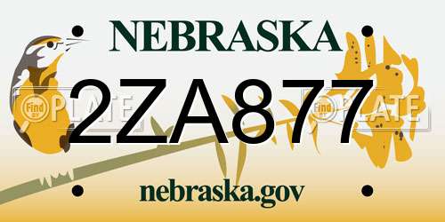 2ZA877 Nebraska License Plate