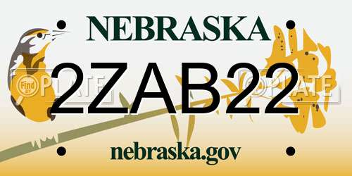 2ZAB22 Nebraska License Plate