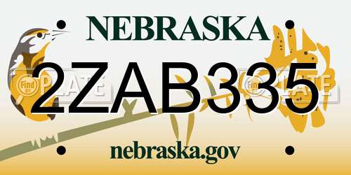 2ZAB335 Nebraska License Plate