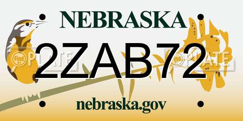 2ZAB72 Nebraska License Plate