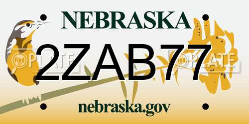 2ZAB77 Nebraska License Plate