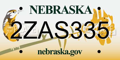 2ZAS335 Nebraska License Plate