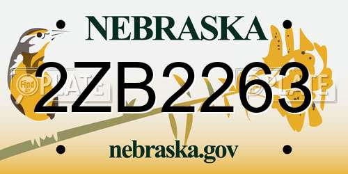 2ZB2263 Nebraska License Plate