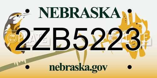 2ZB5223 Nebraska License Plate