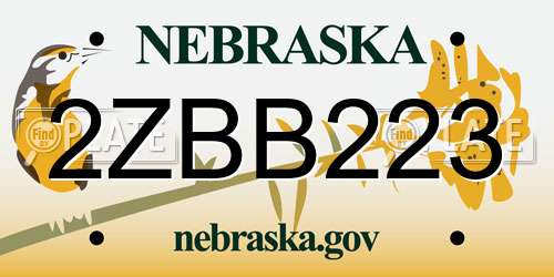 2ZBB223 Nebraska License Plate