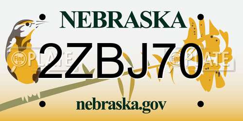 2ZBJ70 Nebraska License Plate