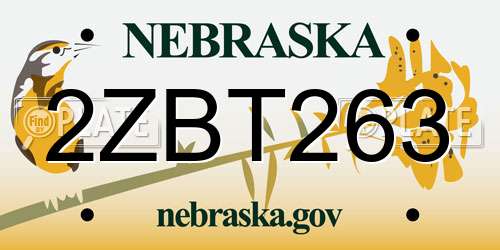 2ZBT263 Nebraska License Plate